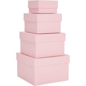 Stockroom Plus Gift Box Set - 4 Piece Assortment, Pink - Nesting & Stackable Pink Square Boxes with Lids for Weddings, Birthdays & Favors
