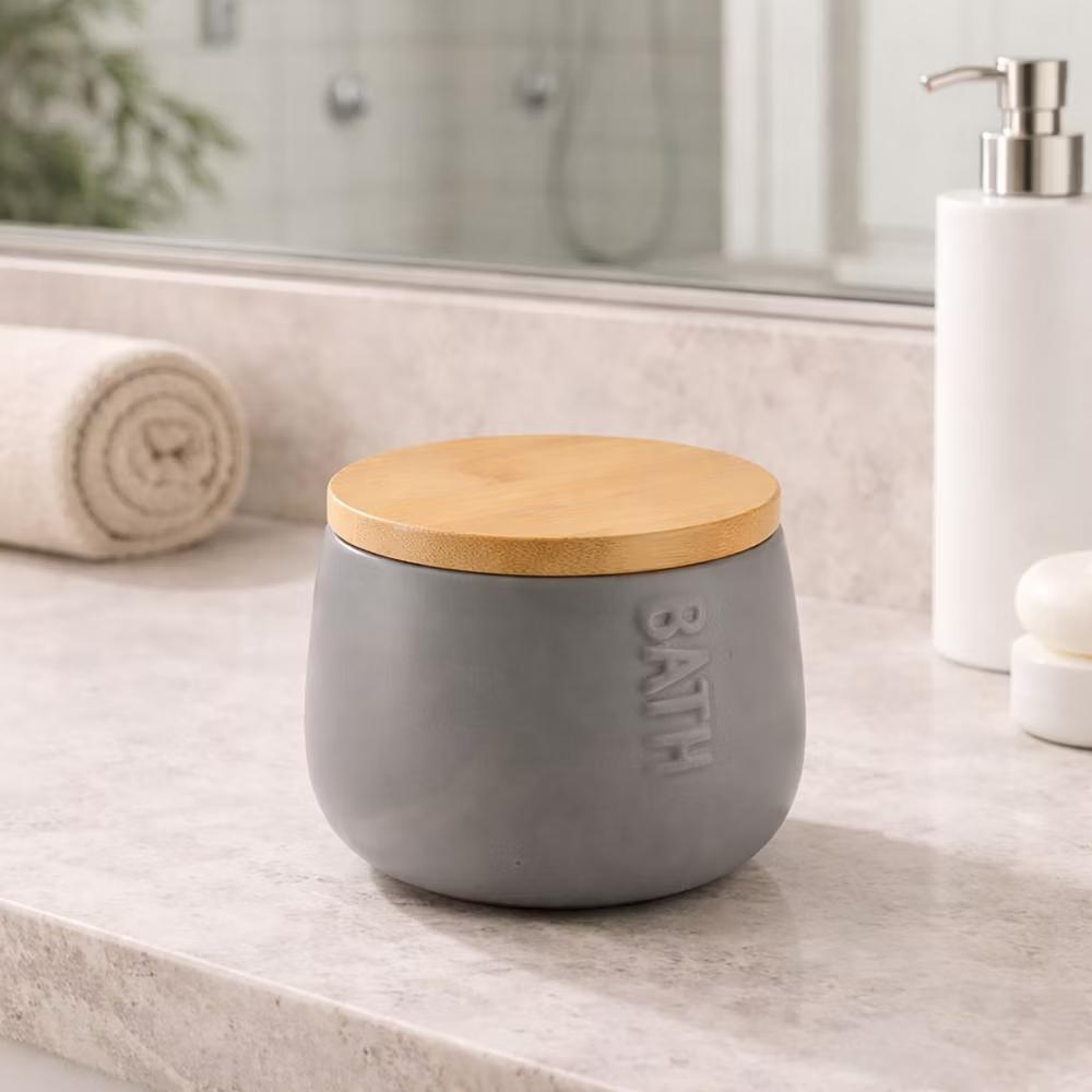 French Home Goods Dolomite Cotton Box with Bamboo Lid - Stylish Storage for Bathroom & Vanity - Image 11