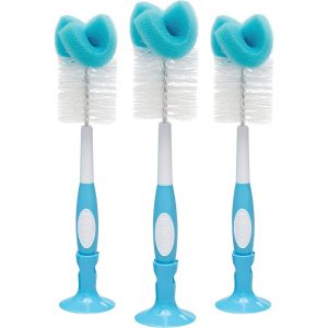 Dr. Brown's Baby Bottle Cleaning Brush, Sponge and Bristle Brush with Nipple Cleaner -3pk - Blue