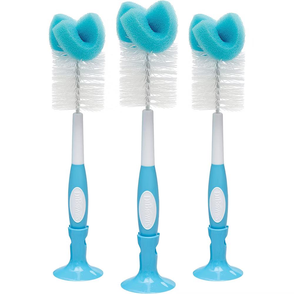 Dr. Brown's Baby Bottle Cleaning Brush, Sponge and Bristle Brush with Nipple Cleaner -3pk - Blue