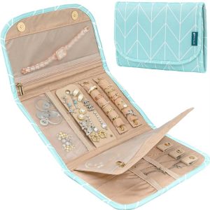 Travel Jewelry Case Organizer, Foldable Roll Bag, Small Pouch Wallet for Earrings Rings Necklaces Bracelets Packing Accessories