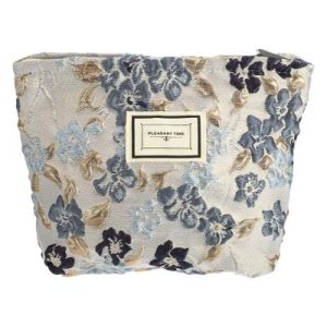 Travel Zipper Floral Makeup Bags and Organizers Gray Blue