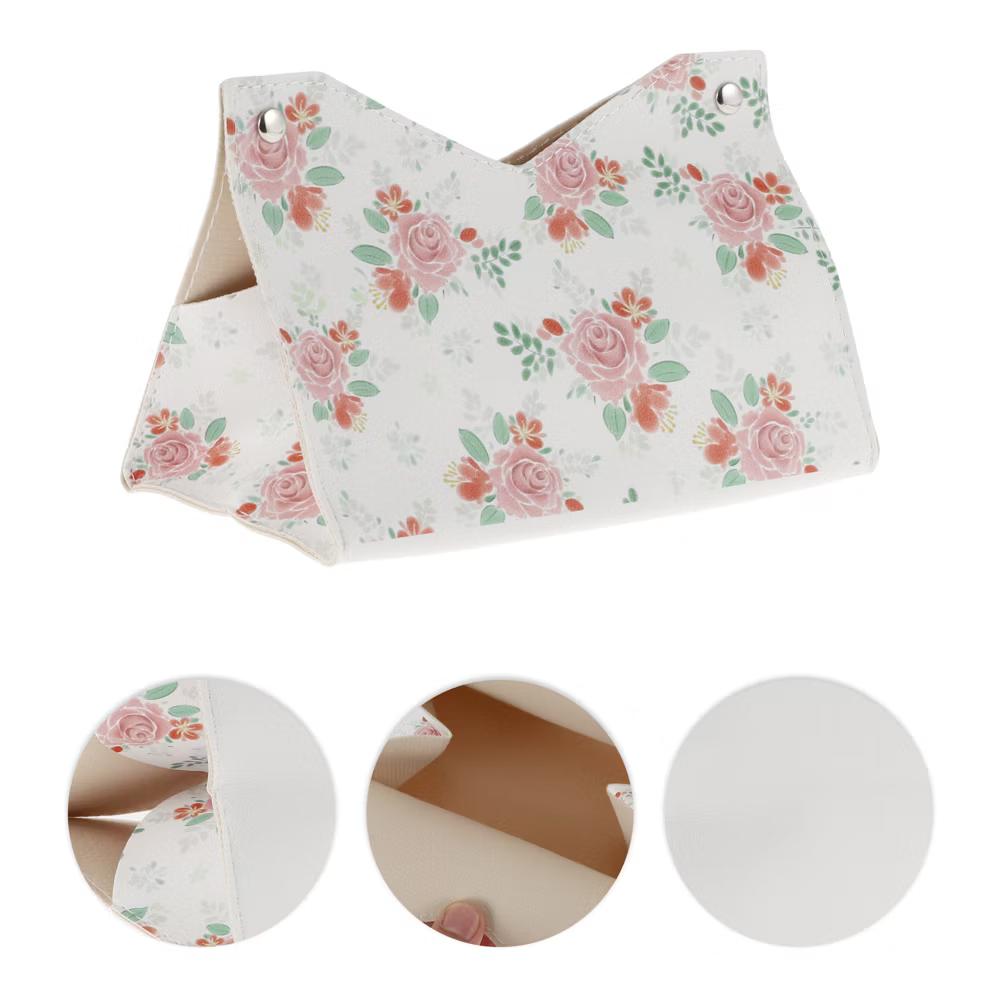 Flower Pattern Tissue Box Cover White Red 1 Pc - Image 3