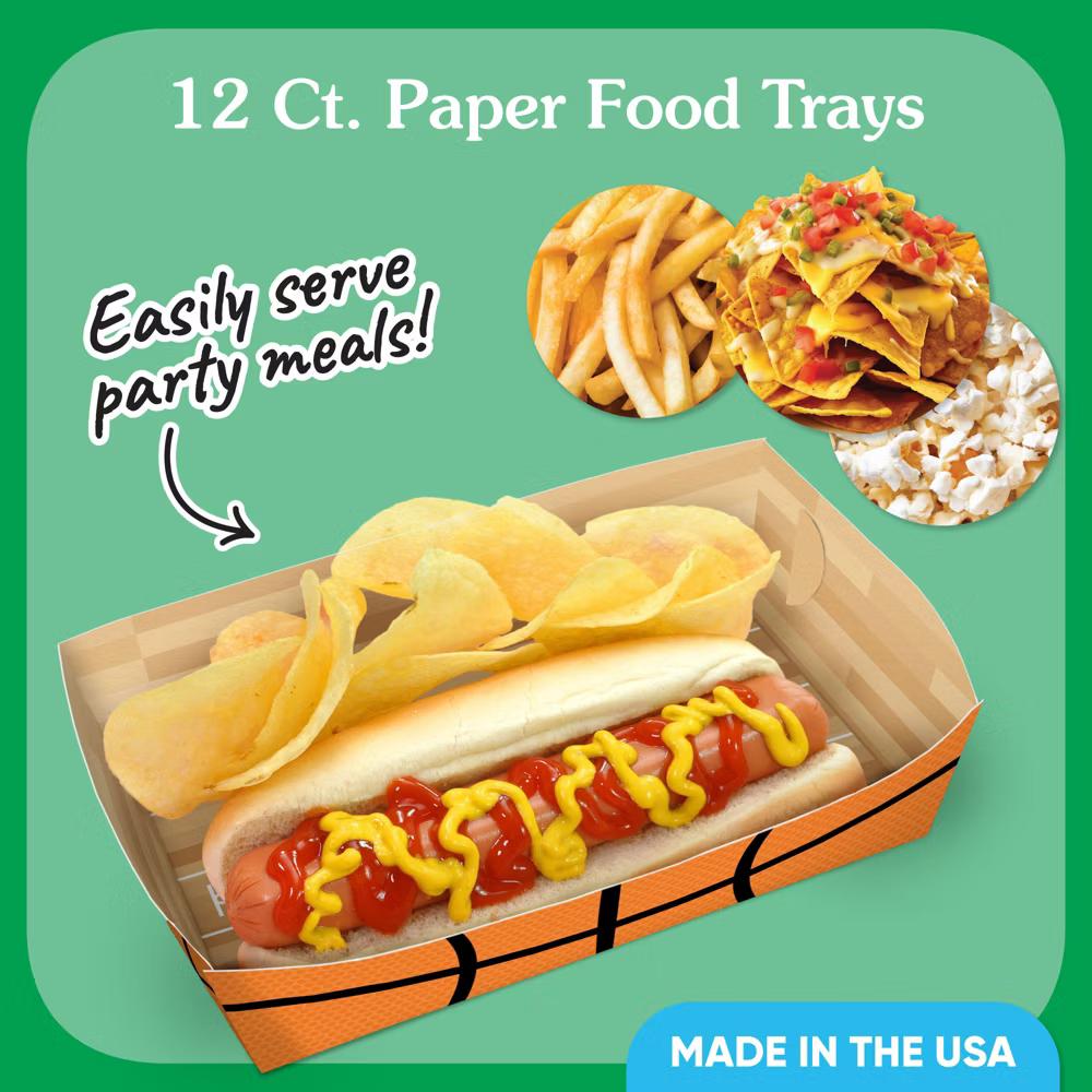 Basketball Party Paper Food Trays, Disposable Double-Sided Paper Food Holders for Nachos, Hot Dogs, French Fries - 12 Ct - Image 3
