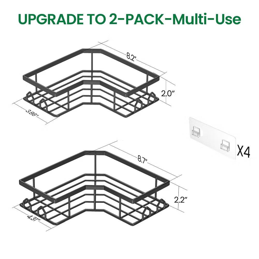 Dcolora Adhesive Shower Caddy 2 Pack Stainless Steel Corner Bath Shower Shelves - Image 5