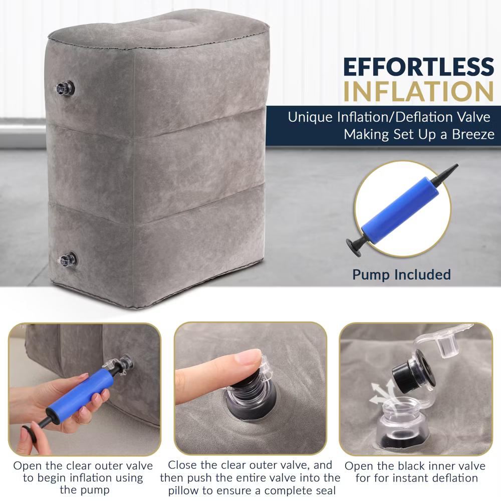 Inflatable Airplane Foot Rest with Pump & Carry Bag, 3-Height Travel Footrest for Kids, Toddlers, Office, Car & Train - Image 2