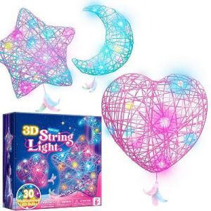 3D String Art Kit for Kids, 3 Pack String Light with 30 Multi-Colored LED Bulbs, DIY Arts & Crafts, Birthday Gift for Girls Age 8