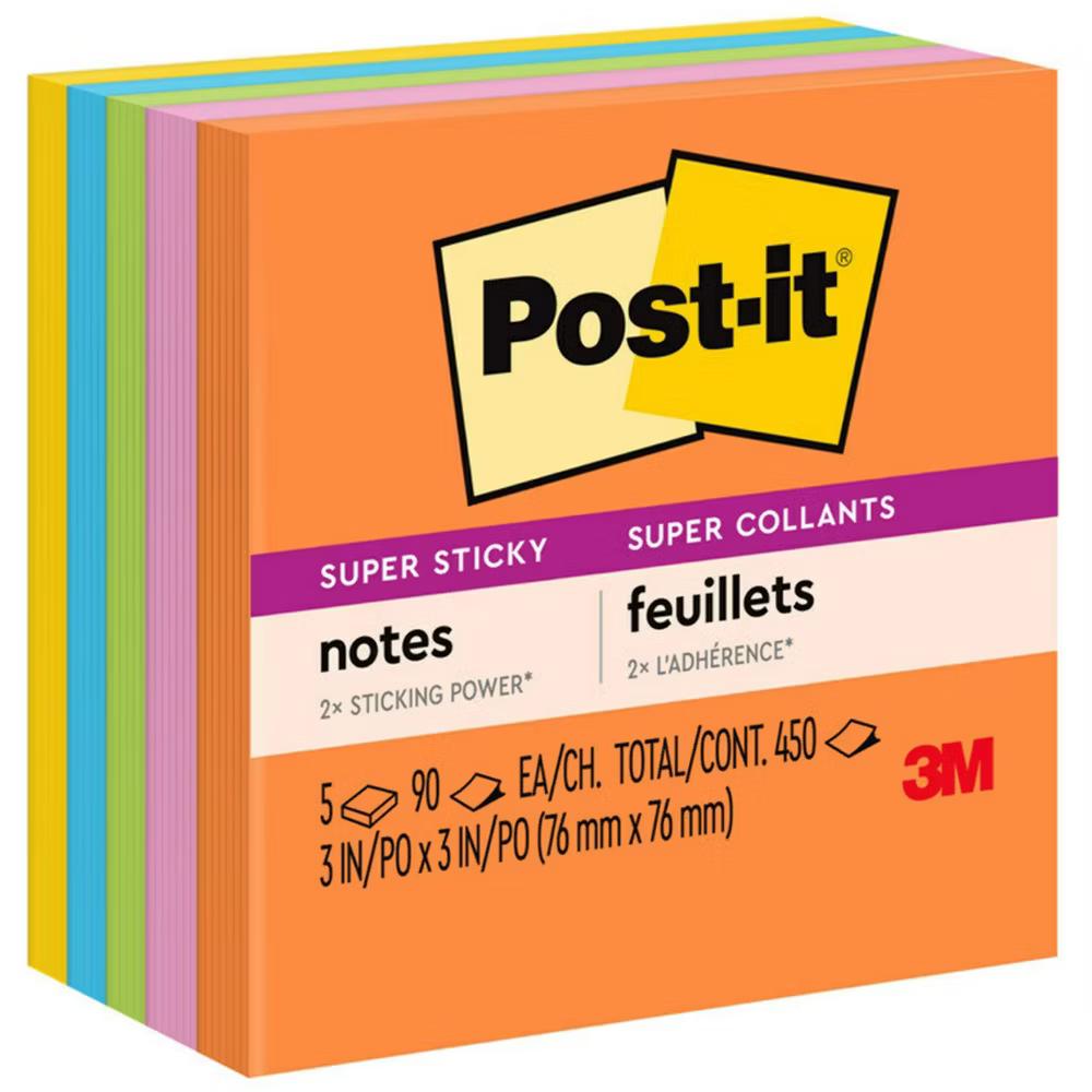 Super Sticky Notes, 3 in 3 in, Energy Boost Collection, 5 Pads/Pack, 2 Packs - Image 2