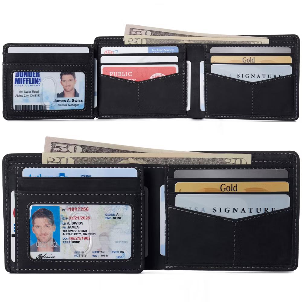 Alpine Swiss Mens Wallet for Men RFID Protected Leather Mens Wallet Spencer Bifold Divided Bill Section Gift Box 2 ID Windows 14 Card Storage Pockets - Image 2