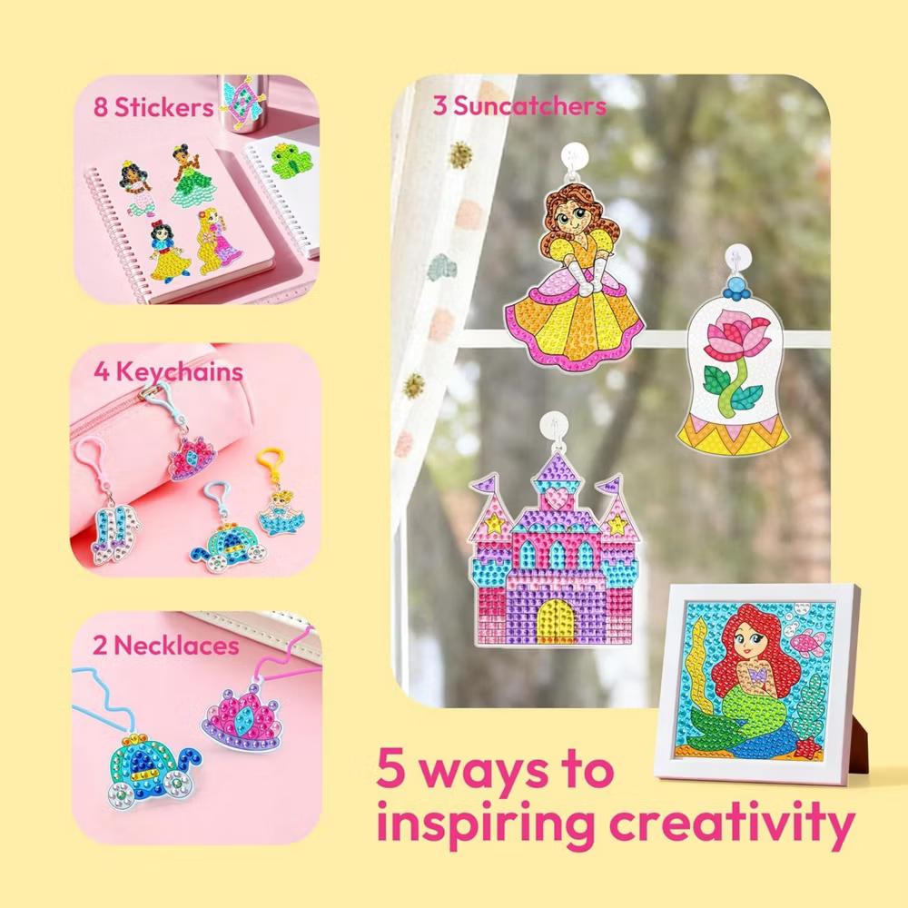 16 Pcs Gem Art Kit for Kids - 2 Styles, Diamond Painting Craft with 5D Gem, Arts & Crafts DIY Kit, Birthday Christmas Gift for Girls Ages 6-12 - Image 9