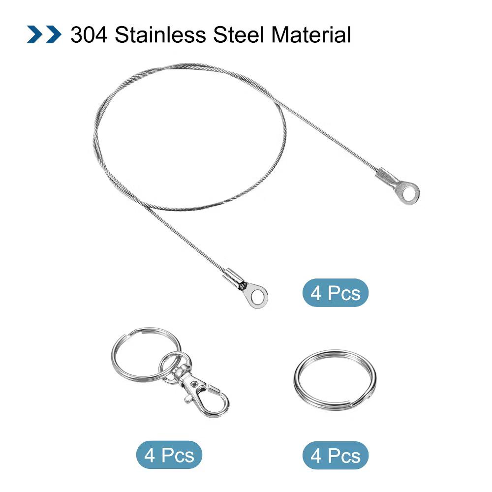 Lanyard Cable Rope with Key Ring Keychains Silver 4 Pcs - Image 24