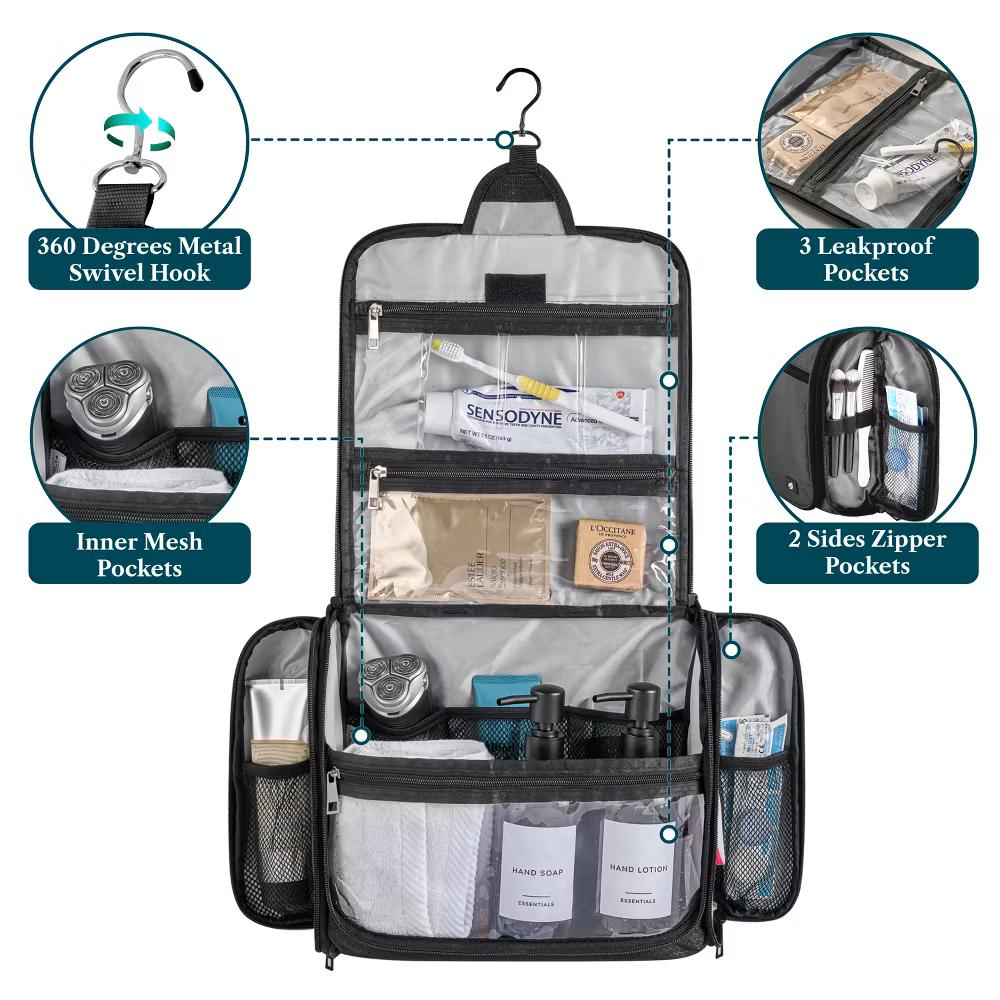 Large Hanging Toiletry Bag, Travel Women Men Cosmetic Organizer, Water Resistant Makeup Accessories Essentials Kit - Image 3