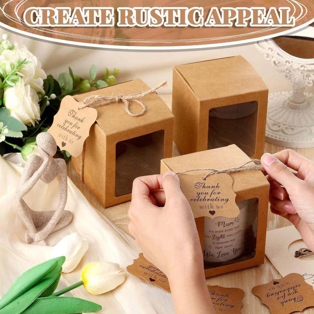 100 Set Candle Gift Boxes with 100 Transparent Window Packaging 3.35x3.35x3.94 in 100 Thank You Tags 1 Roll Rope - Image 3