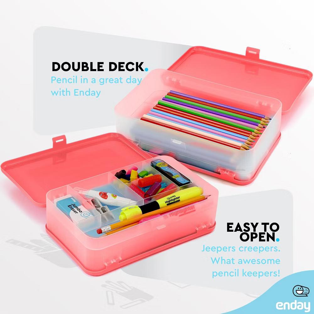Large Capacity Double Deck Pencil Box - Plastic With 12 Compartments, Snap-Tight Lid, Hard Case Storage Organizer - Image 48