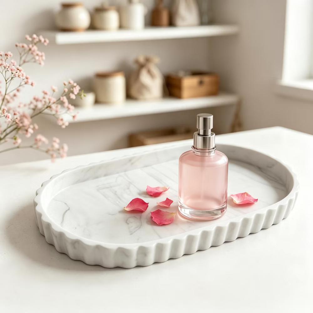 2Pc Round Silicone Vanity Tray Set Decorative Catchall Organizer for Bathroom Countertop Perfume White - Image 85