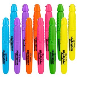 Mini Fluorescent Highlighter with Cap Clip. Smooth Glide Solid Gel Student Study Kit Assorted Colors, (12 Pack)