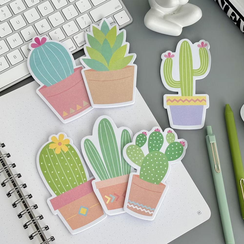 Cute Cactus Succulents Sticky Notes, Adhesive Memo Notepads for Home, Office, Work (Set of 6) - Image 6