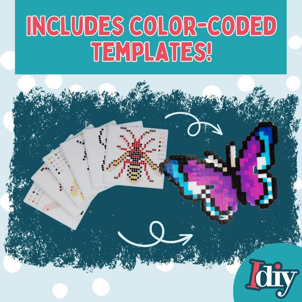 8,000pc DIY Fuse Bead Kit w Carrying Case - Bugs and Insects- 21 Colors, 12 Unique Templates, 4 Peg Boards, Tweezers, Ironing Paper