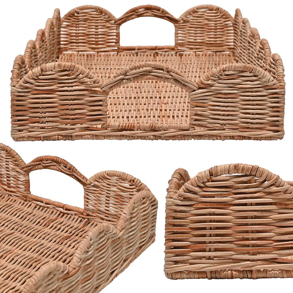 happimess Scalloped 21.5" Southwestern Cottage Hand-Woven Rattan Tray with Handles - Image 7