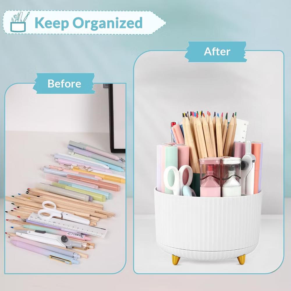Maison 360 Rotating Plastic Desk Pen And Makeup Organizer With 5 Slots - Image 29