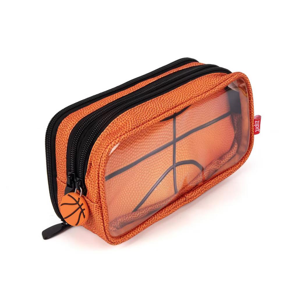ZIPIT Orange Basketball Double Zip Pencil Pouch