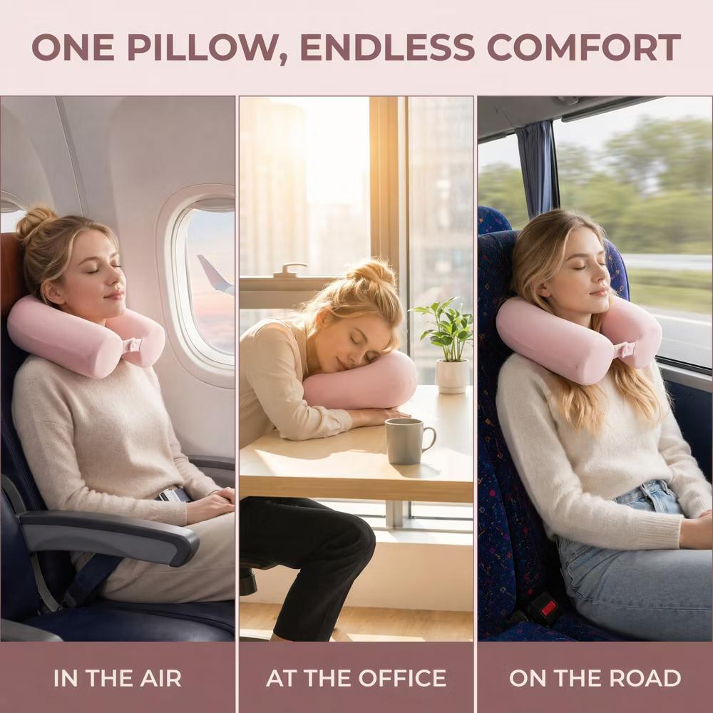 U‑Shaped Memory Foam Nap Pillow with Snap Closure for Desk and Travel Use 1Pc - Image 5