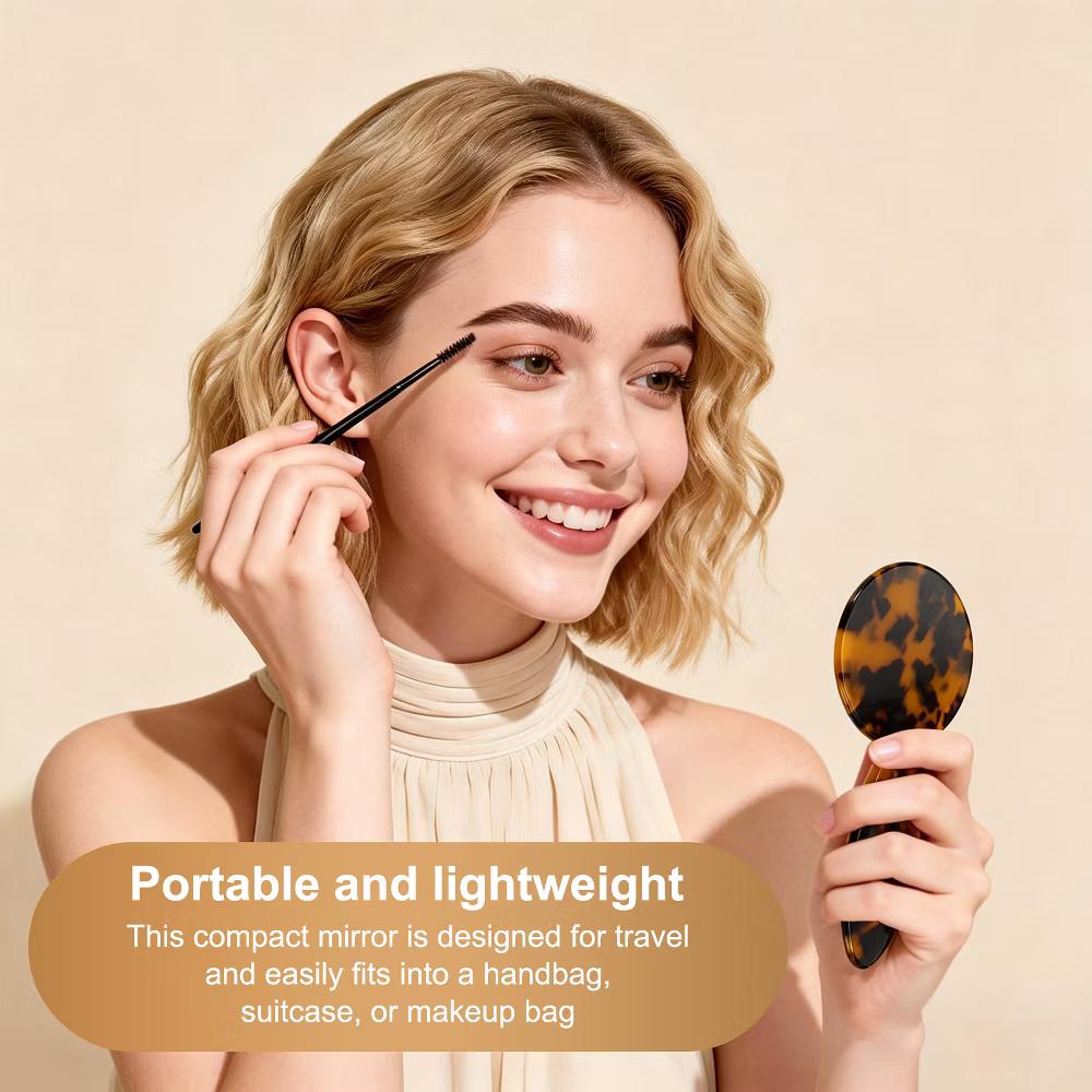 Oval Vintage Acetic Acid Handle Cosmetic Travel Hand Held Mirror - Image 5