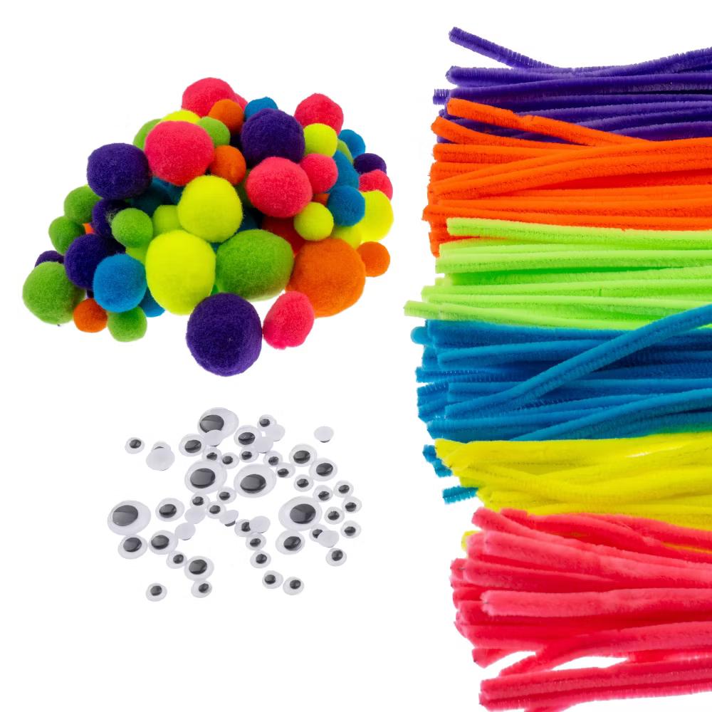 300ct Craft Combo Pack Pipe Cleaners Pompoms Googly Eyes Activity Kits - Image 24