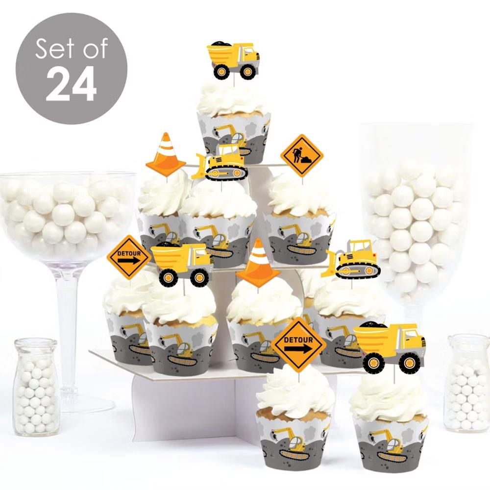 Dig It - Construction Party Zone - Cupcake Decor - Baby Shower or Birthday Party Cupcake Wrappers and Treat Picks Kit - Set of 24 - Image 2