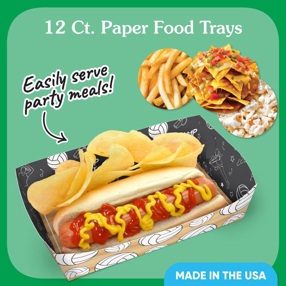 Volleyball Party Paper Food Trays, Disposable Double-Sided Paper Food Holders for Nachos, Hot Dogs, French Fries - 12 Ct - Image 5