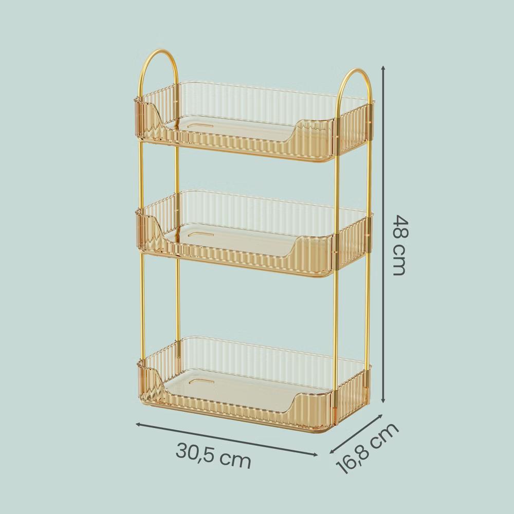 LEDREM Makeup Organizer, 3-Tier 360° Rotating Skincare Organizer Countertop for Vanity, 12 6.6 18.9 inches, Gold - Image 6