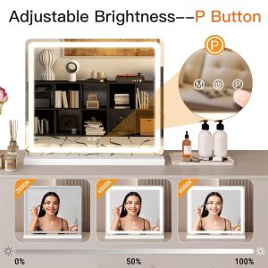 Bestier Vanity Mirror with Lights, LED Makeup Mirror with Dimmable 3 Color Modes, Touch Screen Control Vanity Based Mirror Desk Mirror Square