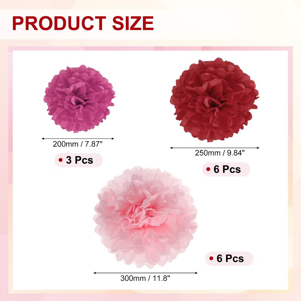 Wedding Shower Bridal Party Decoration 3 Size Paper Pom Poms Flower Ball 15 Pcs - Image 15