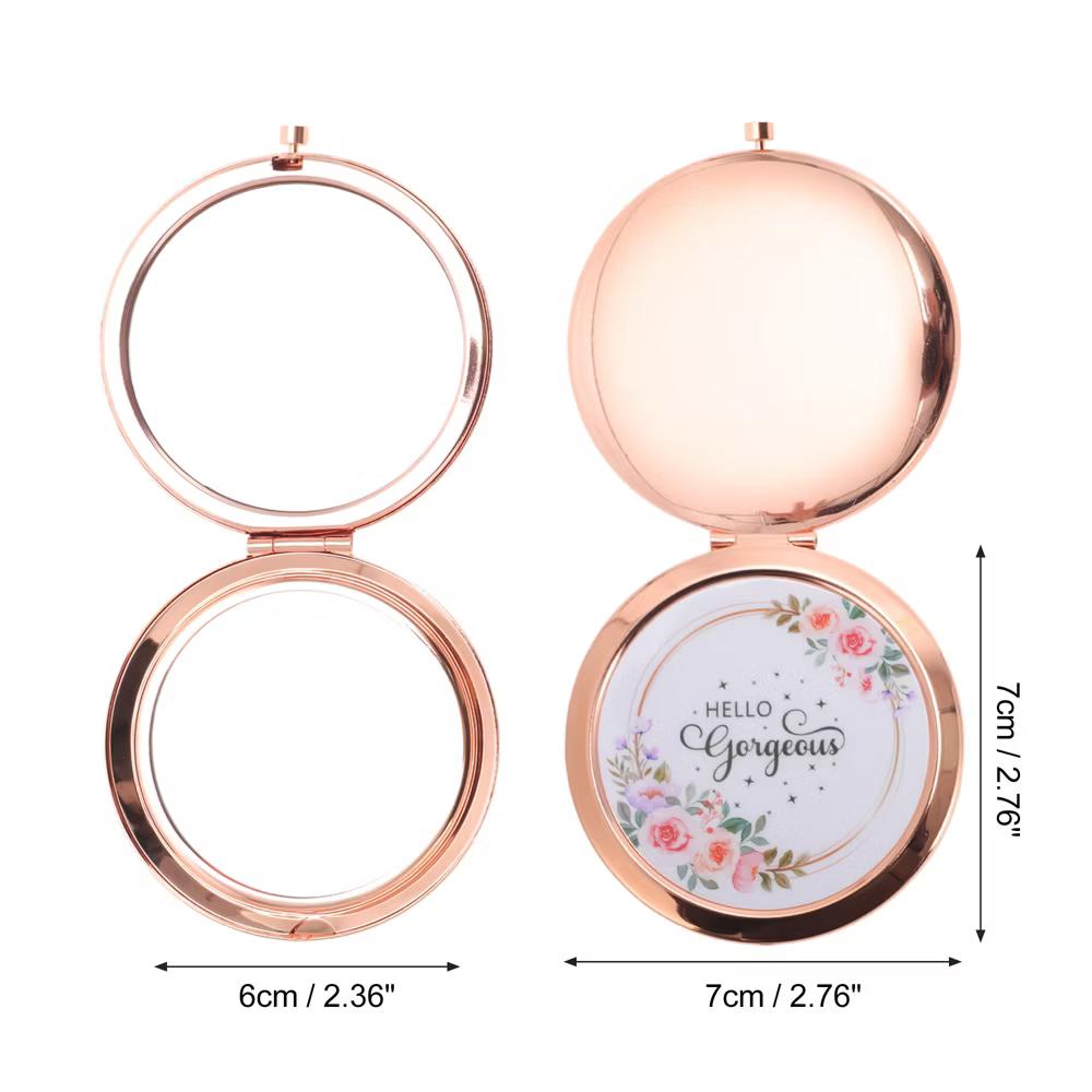 Round Compact Makeup Mirror Rose Gold Tone 1 Pc - Image 3
