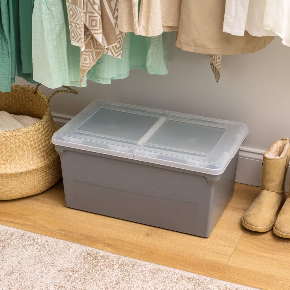 22''x13''x10'' 4pc Split Lid Plastic Storage Bins File Boxes Gray - Image 7