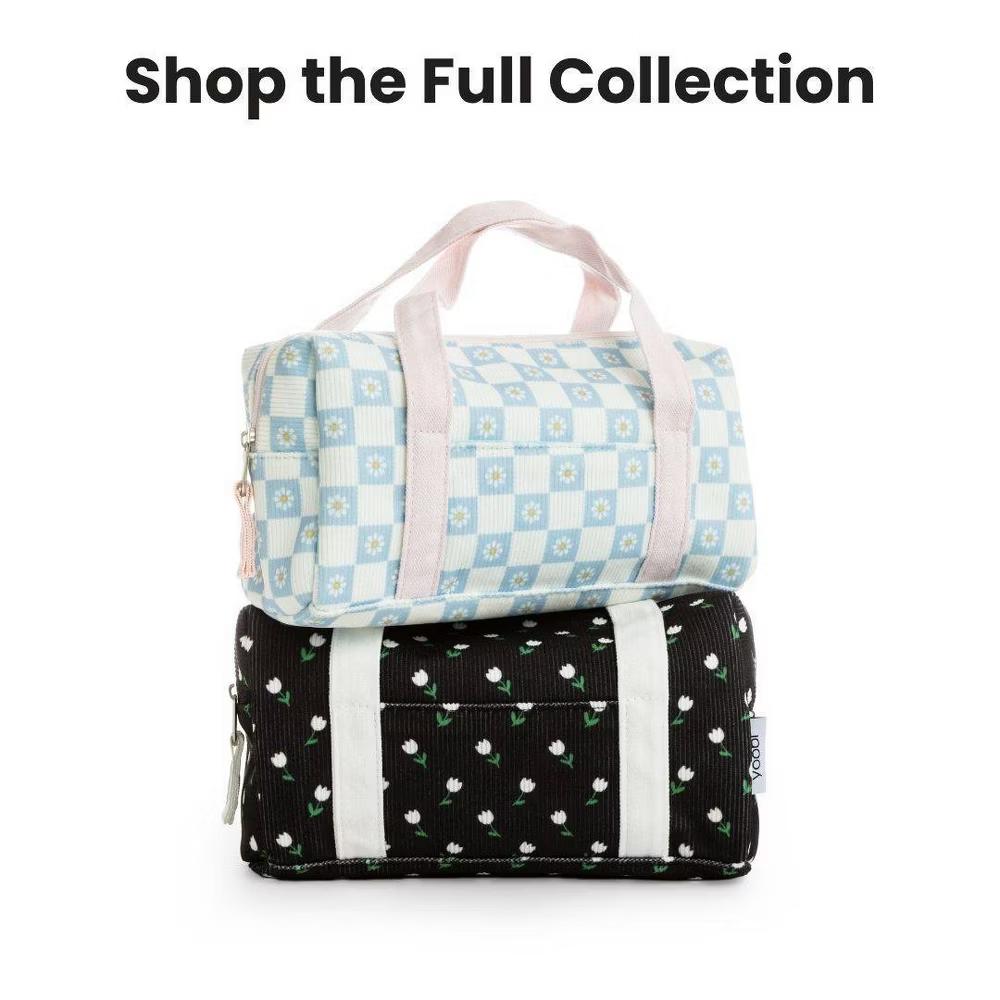 Single Zip Pencil Pouch with Handles - Pale Blue Daisy Checker, School Supplies - Image 2