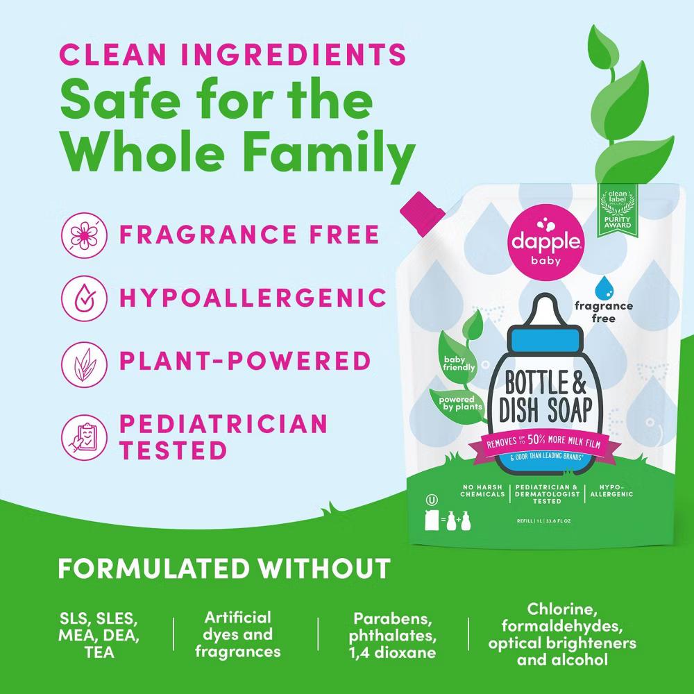 Dapple Bottle And Dish Liquid Soap Refill - Fragrance Free - 34 fl oz: Hypoallergenic, Dye-Free, Paraben-Free - Image 7