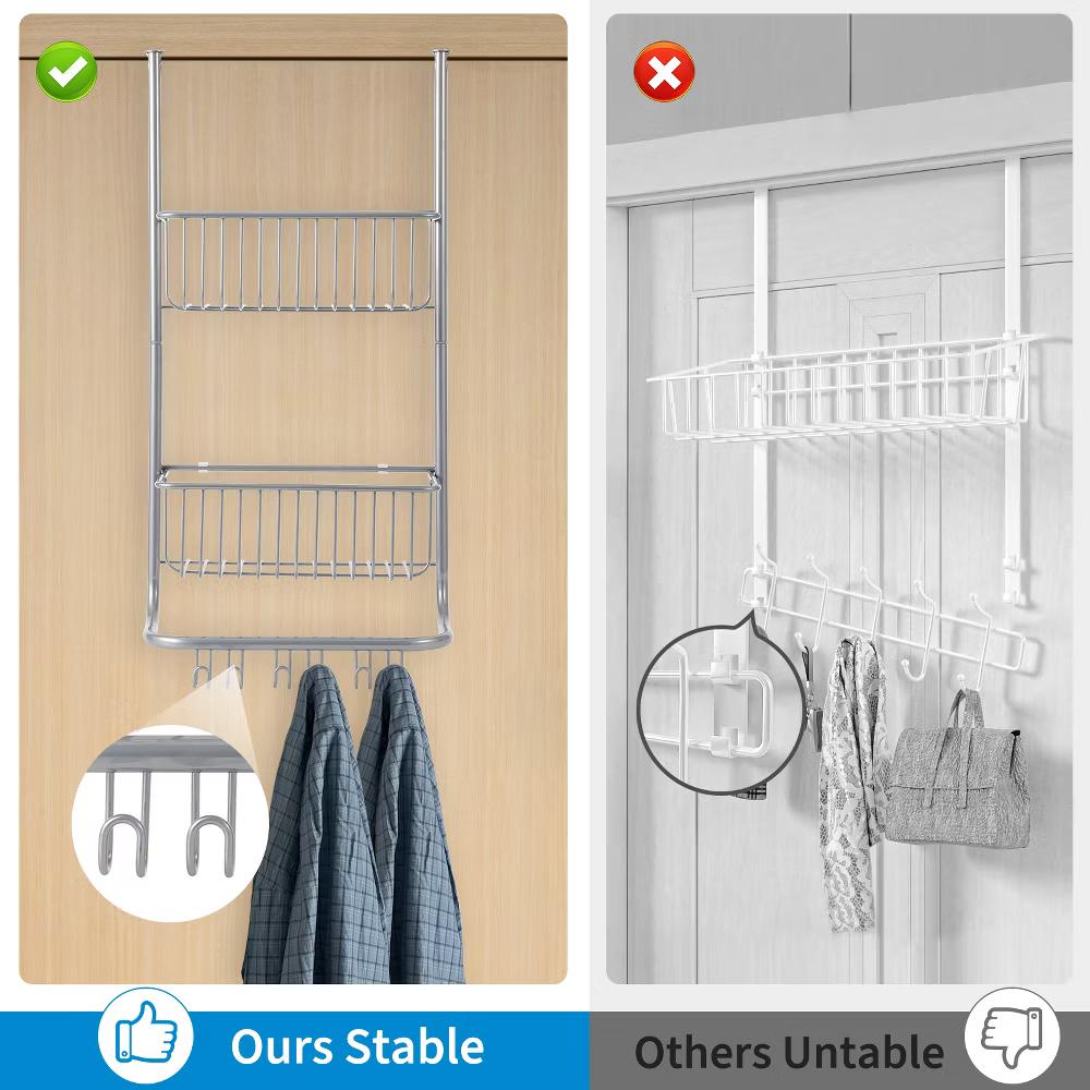 Over The Door Organizer, 2-Tier Metal Shower Caddy with 6 Hooks, Adjustable Hanging Storage - Image 13