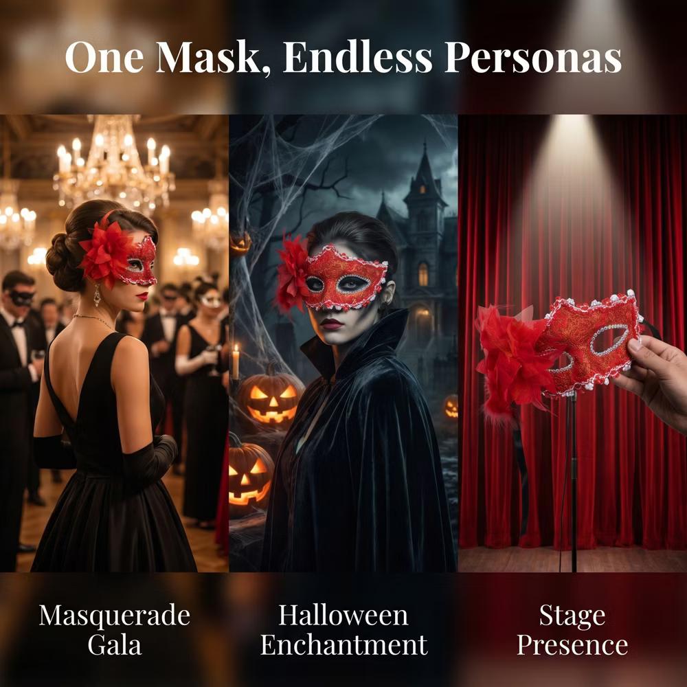 Venetian Masquerade Side Flower Rose Eye Mask for Halloween Costume Party Decor - Image 42