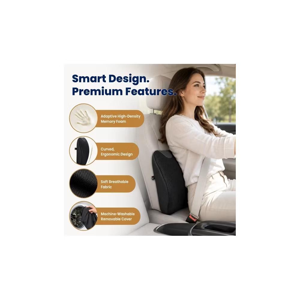 Lumbar Support Pillow for Office Chair Gaming Chair, 14" Memory Foam Back Support Cushion, Ergonomic Lumbar Support for Car, Black - Image 5