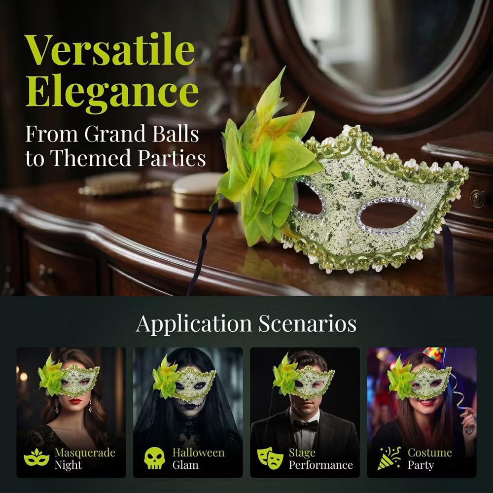 Venetian Masquerade Side Flower Rose Eye Mask for Halloween Costume Party Decor - Image 26