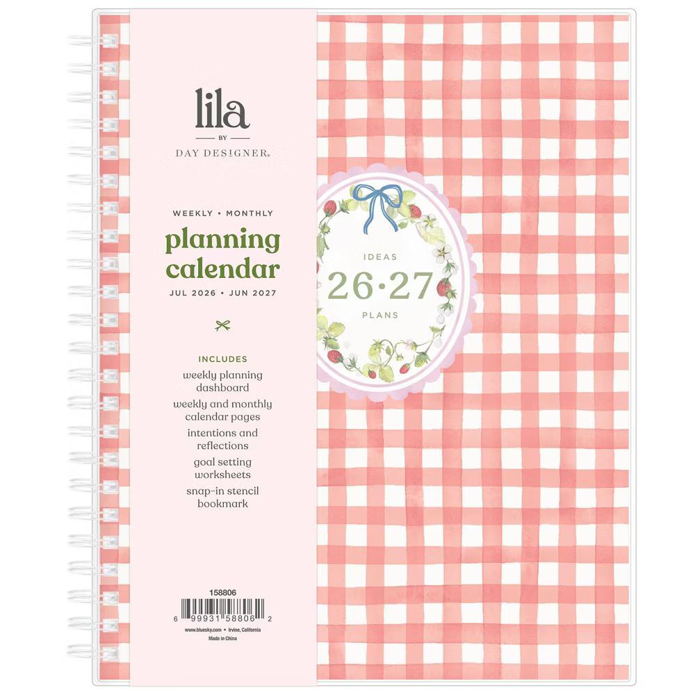 Day Designer 6"x8" 2026-2027 Weekly/Monthly Lila Planner Painted Gingham Red Smooth Frosted Wirebound - Image 11