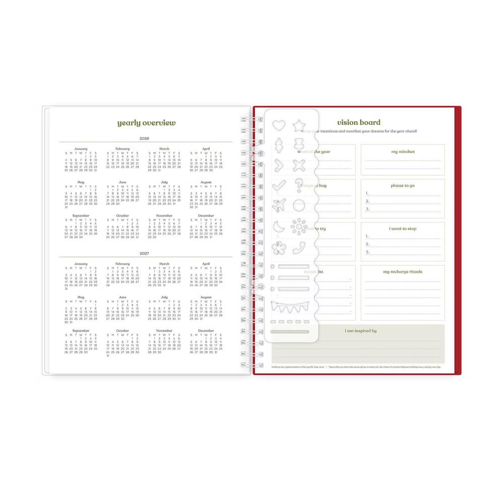 Day Designer 6"x8" 2026-2027 Weekly/Monthly Lila Planner Painted Gingham Red Smooth Frosted Wirebound - Image 2