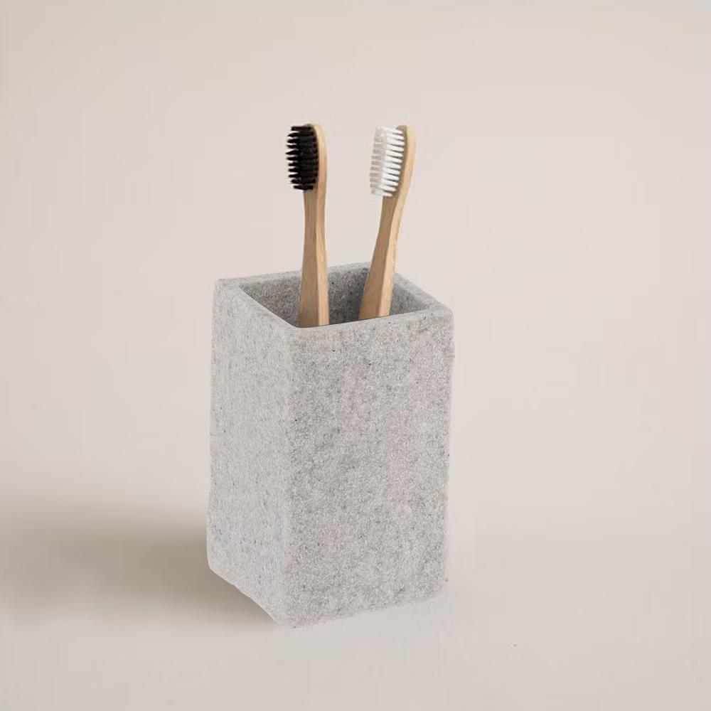 French Home Goods Modern Square Resin Stone Effect Bathroom Tumbler – Versatile Toothbrush Holder, Makeup Brush Cup and Countertop Organizer - Image 9