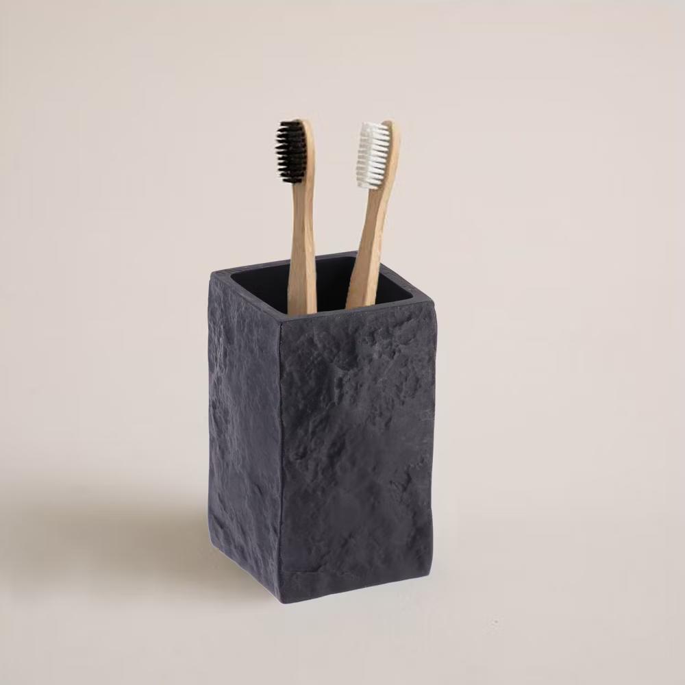 French Home Goods Modern Square Resin Stone Effect Bathroom Tumbler – Versatile Toothbrush Holder, Makeup Brush Cup and Countertop Organizer - Image 3