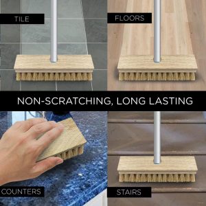 Deck Scrub Brush, 9" 3.5" Head w/ Natural Coco Bristles for Outdoor Cleaning, Removes Dirt & Grime from Patios, Decks, Grout, 1 Count