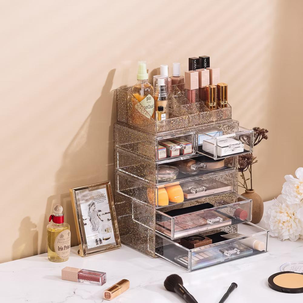 2 Piece Acrylic Makeup and Jewelry Storage Organizer Case (6 Drawers and Lipstick Tray) - Image 26