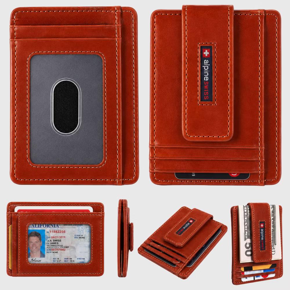 Alpine Swiss Harper Mens RFID Slim Money Clip Front Pocket Wallet Minimalist Leather ID Card Holder - Image 35