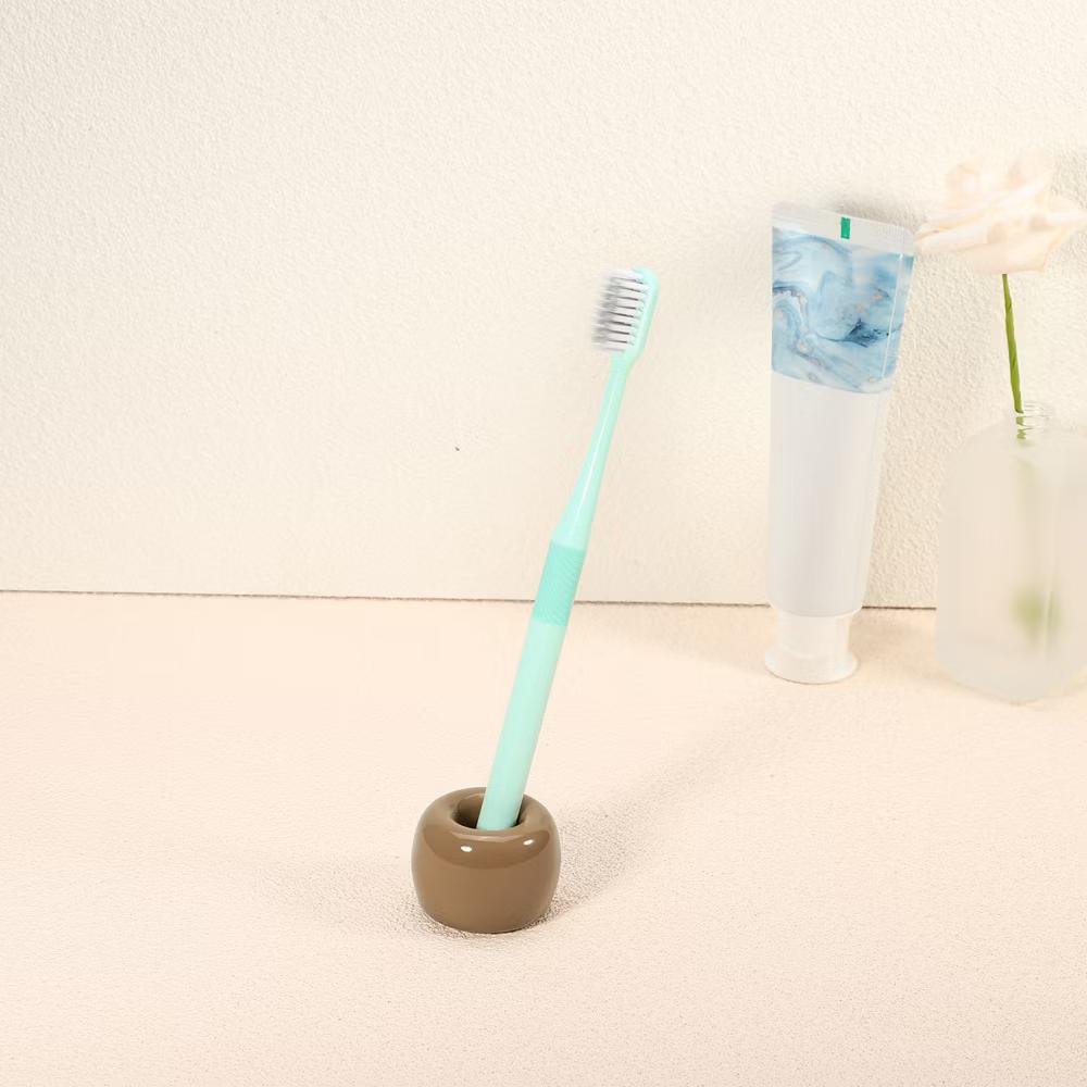 Bathroom Round Mini Ceramic Toothbrush Holder 1.65"x1.18" 2Pcs - Image 16