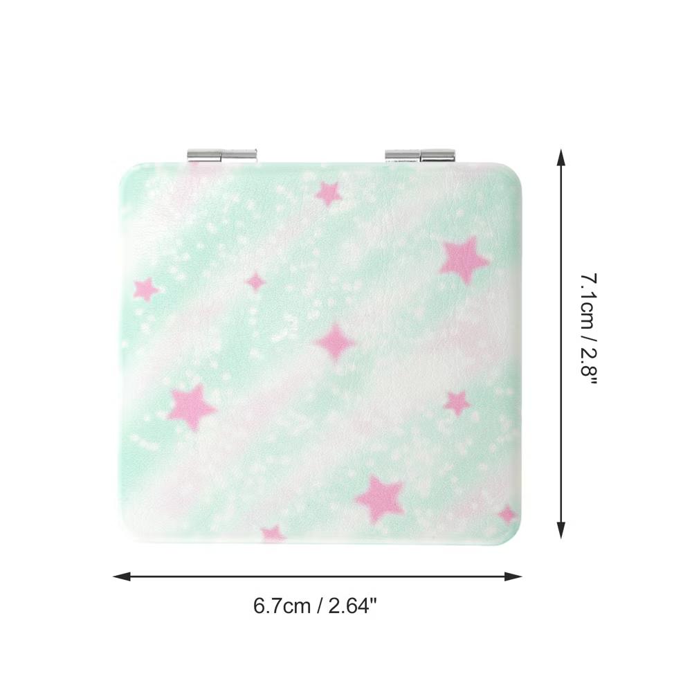 Women Square Shape Handheld Mirror for Travel White Green 1 Pc - Image 2